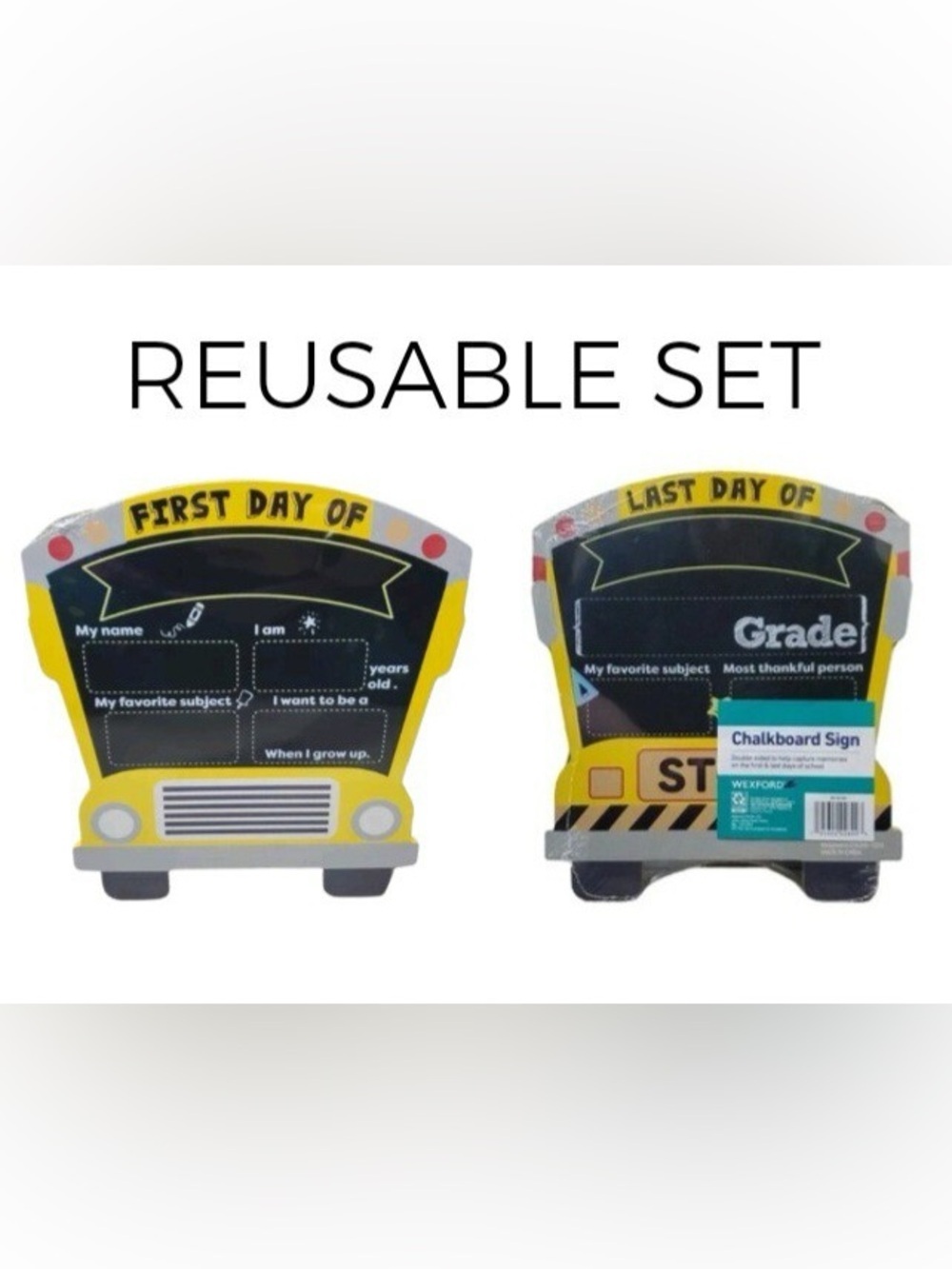 Wexford First Last Day Of School Board Chalkboard Sign Set Reusable Bus Shaped